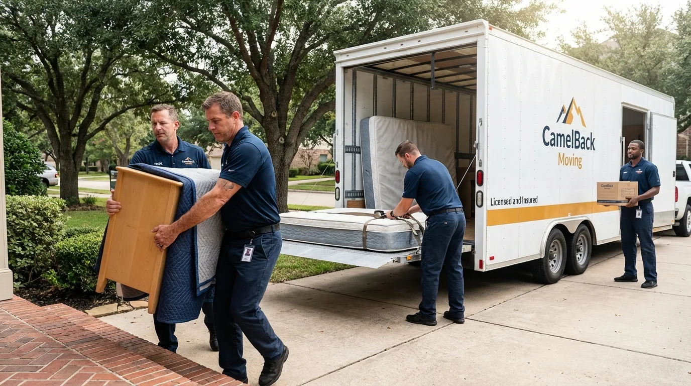 Crew loading residential truck for cross-state move from Ward, AR