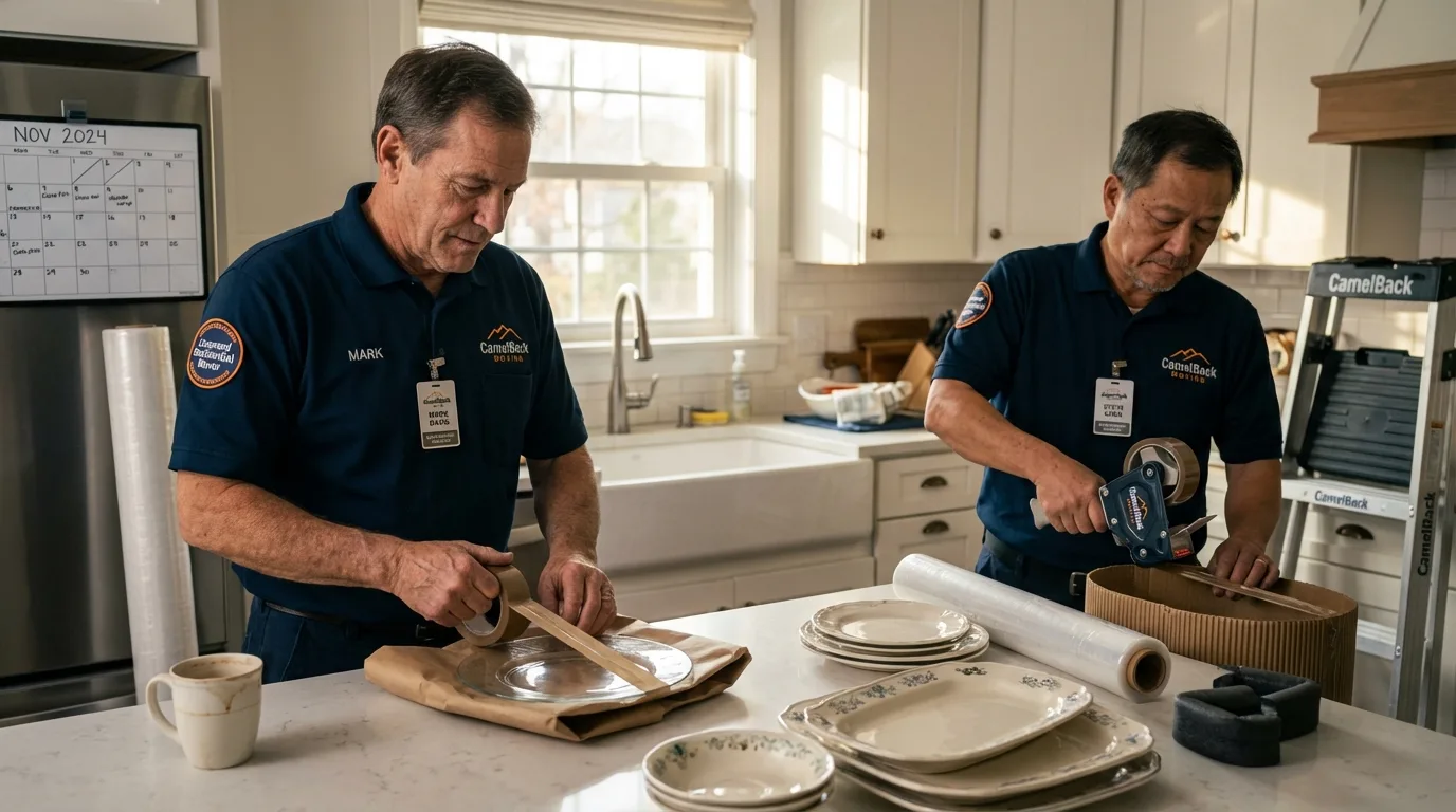 Professional crew packing kitchen dishware in Ward, AR